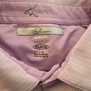 Greg‎ Norman ML75 Play Dry Mens Golf Polo Shirt Large Purple Stripe Short Sleeve